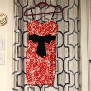 Orange floral mid-thigh dress, size 4, B. Smart.